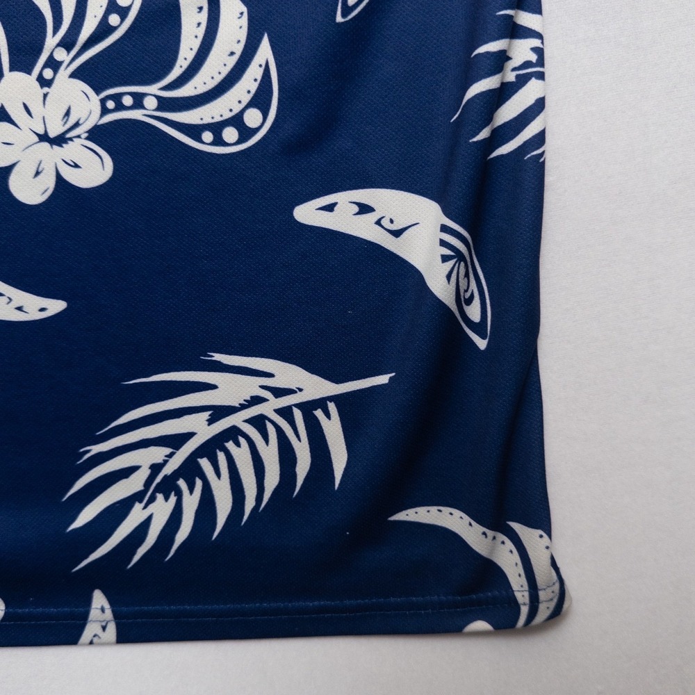 Palmwave Hawaii Polo Shirt Mens L Blueโ White Tropical Floral - Picture 10 of 17
